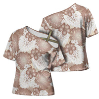 Mocha Mousse Aloha Hawaii Cross Shoulder Shirt Monstera Hibiscus Plumeria Seamless Vibes LT14 - Polynesian Pride
