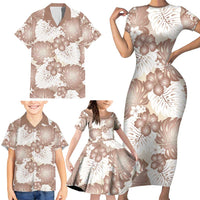 Mocha Mousse Aloha Hawaii Family Matching Short Sleeve Bodycon Dress and Hawaiian Shirt Monstera Hibiscus Plumeria Seamless Vibes LT14 - Polynesian Pride