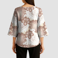 Mocha Mousse Aloha Hawaii Kimono Sleeve Blouse Monstera Hibiscus Plumeria Seamless Vibes - Polynesian Pride
