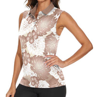 Mocha Mousse Aloha Hawaii Women Sleeveless Polo Shirt Monstera Hibiscus Plumeria Seamless Vibes LT14 - Polynesian Pride