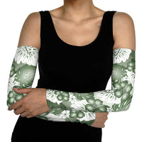 Sage Green Aloha Hawaii Arm Sleeves Monstera Hibiscus Plumeria Seamless Vibes - Polynesian Pride