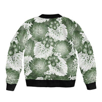 Sage Green Aloha Hawaii Bomber Jacket Monstera Hibiscus Plumeria Seamless Vibes - Polynesian Pride