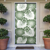 Sage Green Aloha Hawaii Door Cover Monstera Hibiscus Plumeria Seamless Vibes - Polynesian Pride
