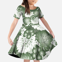 Sage Green Aloha Hawaii Family Matching Mermaid Dress and Hawaiian Shirt Monstera Hibiscus Plumeria Seamless Vibes LT14 Daughter's Dress Sage Green - Polynesian Pride
