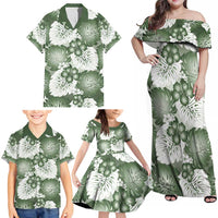 Sage Green Aloha Hawaii Family Matching Off Shoulder Maxi Dress and Hawaiian Shirt Monstera Hibiscus Plumeria Seamless Vibes - Polynesian Pride