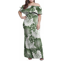 Sage Green Aloha Hawaii Family Matching Off Shoulder Maxi Dress and Hawaiian Shirt Monstera Hibiscus Plumeria Seamless Vibes - Polynesian Pride