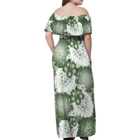 Sage Green Aloha Hawaii Family Matching Off Shoulder Maxi Dress and Hawaiian Shirt Monstera Hibiscus Plumeria Seamless Vibes - Polynesian Pride