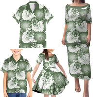 Sage Green Aloha Hawaii Family Matching Puletasi and Hawaiian Shirt Monstera Hibiscus Plumeria Seamless Vibes LT14 - Polynesian Pride