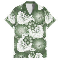 Sage Green Aloha Hawaii Family Matching Short Sleeve Bodycon Dress and Hawaiian Shirt Monstera Hibiscus Plumeria Seamless Vibes LT14 Dad's Shirt - Short Sleeve Sage Green - Polynesian Pride