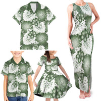 Sage Green Aloha Hawaii Family Matching Tank Maxi Dress and Hawaiian Shirt Monstera Hibiscus Plumeria Seamless Vibes - Polynesian Pride