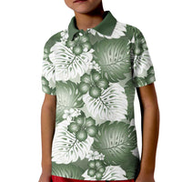 Sage Green Aloha Hawaii Kid Polo Shirt Monstera Hibiscus Plumeria Seamless Vibes - Polynesian Pride