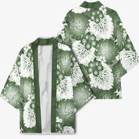 Sage Green Aloha Hawaii Kimono Monstera Hibiscus Plumeria Seamless Vibes - Polynesian Pride