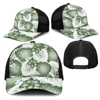 Sage Green Aloha Hawaii Mesh Trucker Cap Monstera Hibiscus Plumeria Seamless Vibes - Polynesian Pride