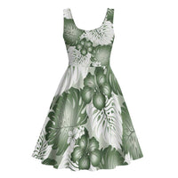 Sage Green Aloha Hawaii Midi Dress Monstera Hibiscus Plumeria Seamless Vibes - Polynesian Pride