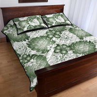 Sage Green Aloha Hawaii Quilt Bed Set Monstera Hibiscus Plumeria Seamless Vibes - Polynesian Pride
