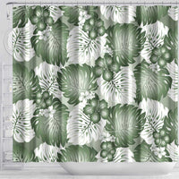 Sage Green Aloha Hawaii Shower Curtain Monstera Hibiscus Plumeria Seamless Vibes - Polynesian Pride