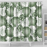 Sage Green Aloha Hawaii Shower Curtain Monstera Hibiscus Plumeria Seamless Vibes - Polynesian Pride
