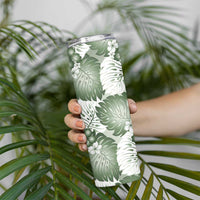 Sage Green Aloha Hawaii Skinny Tumbler Monstera Hibiscus Plumeria Seamless Vibes - Polynesian Pride