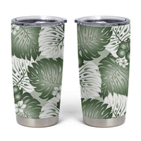 Sage Green Aloha Hawaii Tumbler Cup Monstera Hibiscus Plumeria Seamless Vibes - Polynesian Pride