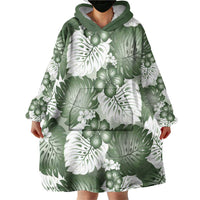 Sage Green Aloha Hawaii Wearable Blanket Hoodie Monstera Hibiscus Plumeria Seamless Vibes - Polynesian Pride