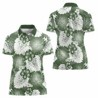 Sage Green Aloha Hawaii Women Polo Shirt Monstera Hibiscus Plumeria Seamless Vibes - Polynesian Pride