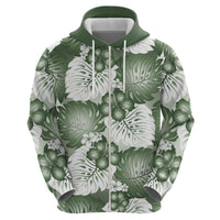 Sage Green Aloha Hawaii Zip Hoodie Monstera Hibiscus Plumeria Seamless Vibes - Polynesian Pride
