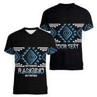 Aotearoa Atua Ranginui Personalised Women V-Neck T-Shirt Maori Sky Father Taniko Motifs LT14 - Polynesian Pride