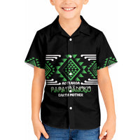 Aotearoa Atua Papatuanuku Personalised Kid Hawaiian Shirt Maori Earth Mother Taniko Motifs LT14 Kid Green - Polynesian Pride