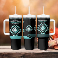 Aotearoa Atua Tangaroa Personalised Tumbler With Handle Maori God Of The Sea Taniko Motifs LT14 - Polynesian Pride