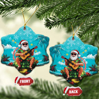 Hawaii Christmas Ceramic Ornament Mele Kalikimaka Poinsettia Lei - Cyan