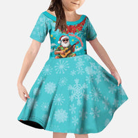 Hawaii Christmas Family Matching Long Sleeve Bodycon Dress and Hawaiian Shirt Mele Kalikimaka Poinsettia Lei - Cyan