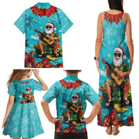 Hawaii Christmas Family Matching Tank Maxi Dress and Hawaiian Shirt Mele Kalikimaka Poinsettia Lei - Cyan