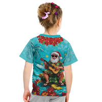 Hawaii Christmas Kid T Shirt Mele Kalikimaka Poinsettia Lei - Cyan