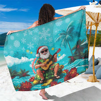 Hawaii Christmas Sarong Mele Kalikimaka Poinsettia Lei - Cyan