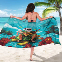 Hawaii Christmas Sarong Mele Kalikimaka Poinsettia Lei - Cyan