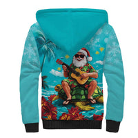 Hawaii Christmas Sherpa Hoodie Mele Kalikimaka Poinsettia Lei - Cyan
