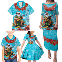 Hawaii Christmas Family Matching Puletasi and Hawaiian Shirt Mele Kalikimaka Poinsettia Lei Polynesian - Blue LT14 - Polynesian Pride