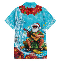 Hawaii Christmas Family Matching Tank Maxi Dress and Hawaiian Shirt Mele Kalikimaka Poinsettia Lei Polynesian - Blue