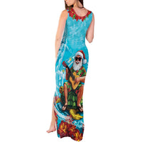 Hawaii Christmas Tank Maxi Dress Mele Kalikimaka Poinsettia Lei Polynesian - Blue
