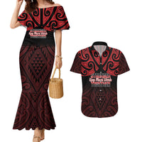 Personalised Keep Maori Wards New Zealand Couples Matching Mermaid Dress and Hawaiian Shirt Stronger Together Aotearoa Taniko LT14 Black - Polynesian Pride