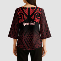 Personalised Keep Maori Wards New Zealand Kimono Sleeve Blouse Stronger Together Aotearoa Taniko - Polynesian Pride