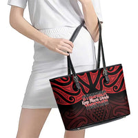 Keep Maori Wards New Zealand Leather Tote Bag Stronger Together Aotearoa Taniko - Polynesian Pride