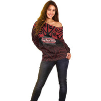 Personalised Keep Maori Wards New Zealand Off Shoulder Sweater Stronger Together Aotearoa Taniko - Polynesian Pride