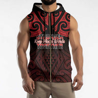 Personalised Keep Maori Wards New Zealand Sleeveless Zip Hoodie Stronger Together Aotearoa Taniko - Polynesian Pride