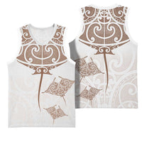 New Zealand Manta Ray Tattoo Basketball Jersey Aotearoa Maori Haehae Beige - Polynesian Pride