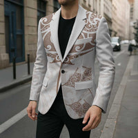 New Zealand Manta Ray Tattoo Blazer Aotearoa Maori Haehae Beige - Polynesian Pride