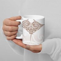 New Zealand Manta Ray Tattoo Ceramic Mug Aotearoa Maori Haehae Beige - Polynesian Pride