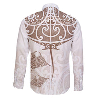 New Zealand Manta Ray Tattoo Family Matching Off Shoulder Short Dress and Hawaiian Shirt Aotearoa Maori Haehae Beige - Polynesian Pride