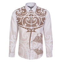 New Zealand Manta Ray Tattoo Family Matching Puletasi and Hawaiian Shirt Aotearoa Maori Haehae Beige - Polynesian Pride