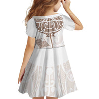 New Zealand Manta Ray Tattoo Family Matching Short Sleeve Bodycon Dress and Hawaiian Shirt Aotearoa Maori Haehae Beige - Polynesian Pride